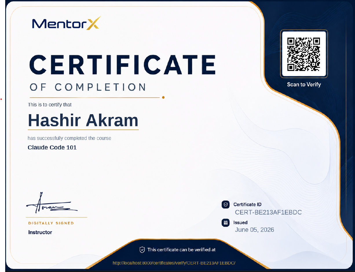 MentorX Academy Certificate